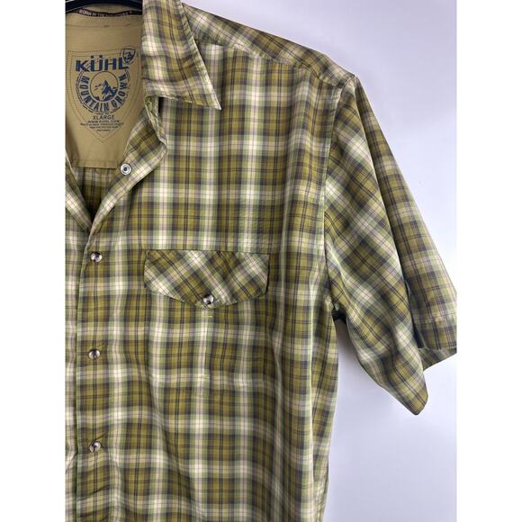 Kuhl Mountain Grown Outdoor Short Sleeve Green Plaid Pearl Snap Shirt Men's XL - Picture 3 of 9